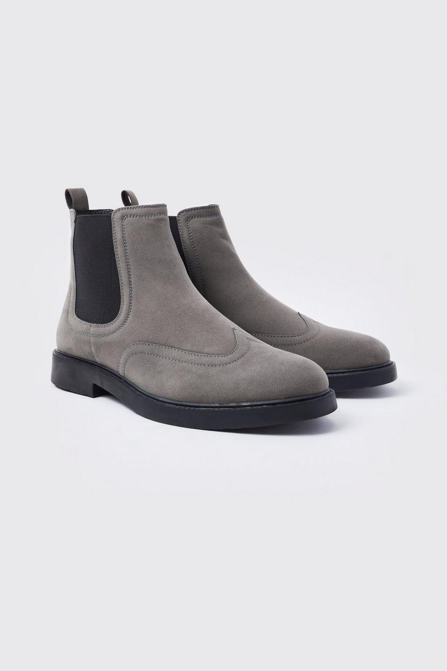 Grey grigio Faux Suede Chelsea Boots