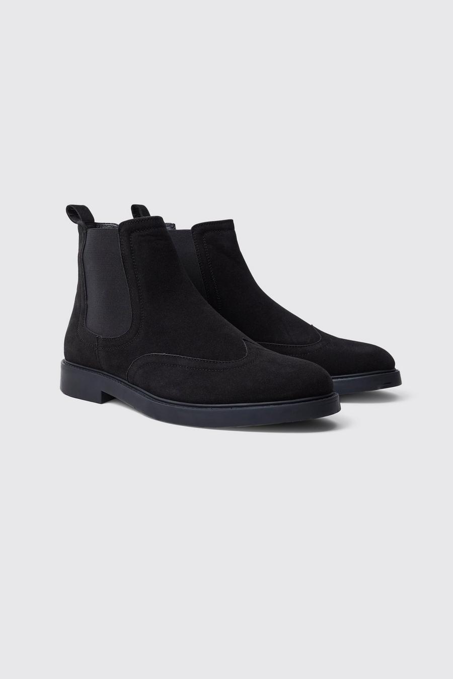 Black Faux Suede Chelsea FOOTBED Boots image number 1
