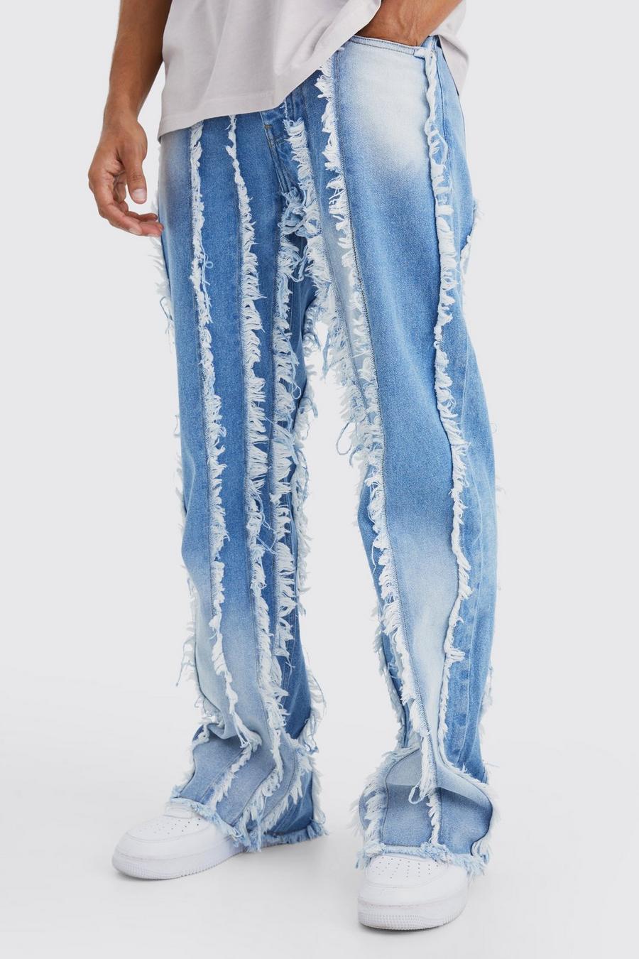 Jeans a zampa rilassati in denim rigido sfilacciato, Light blue image number 1