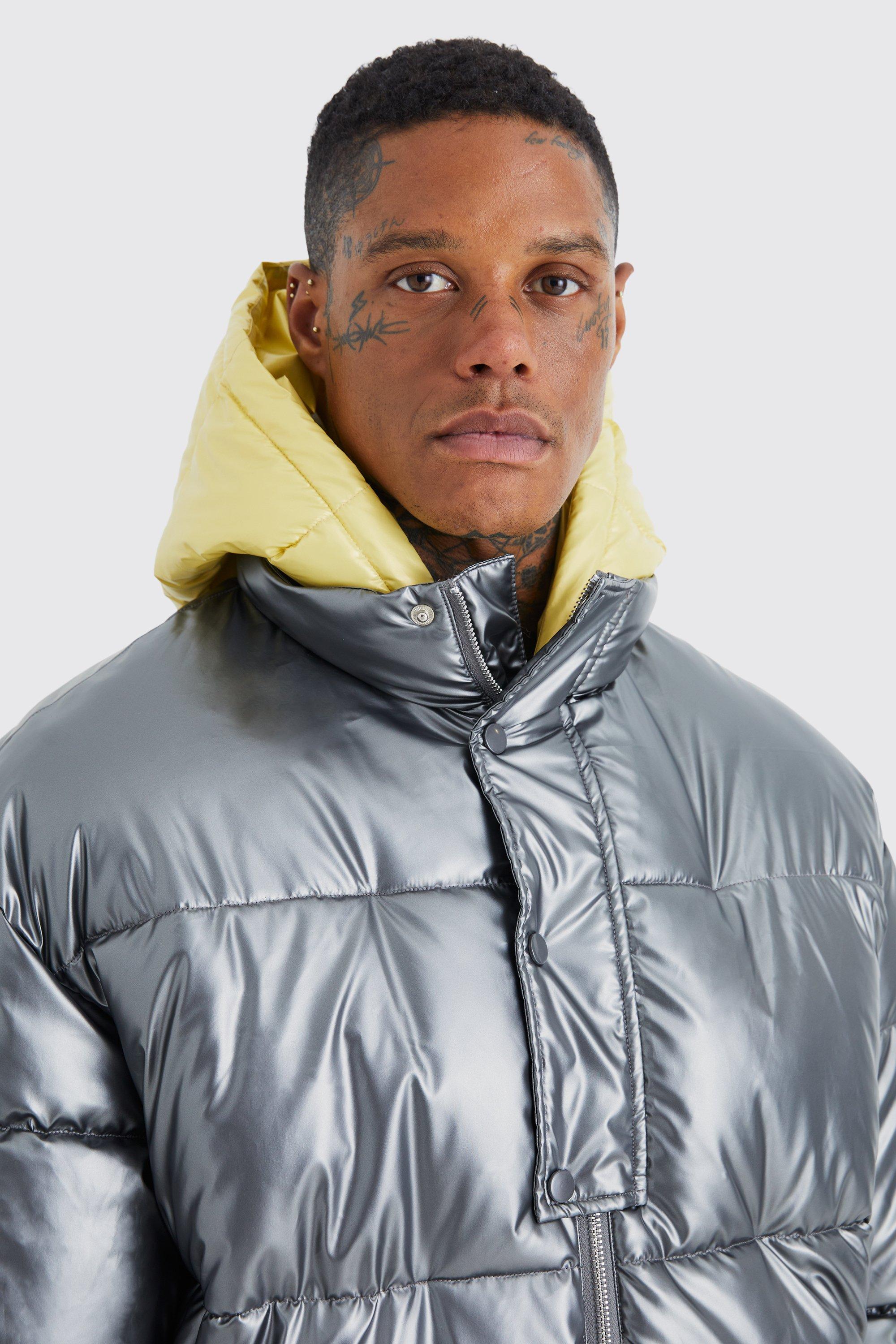 Silver puffer jacket on sale mens