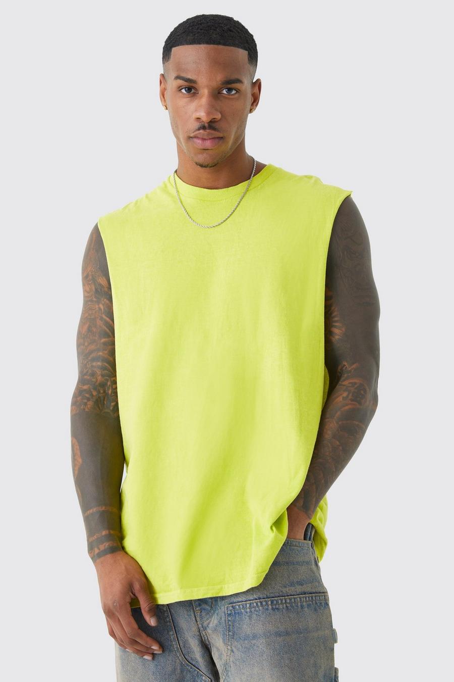 Lime green Oversized Overdyed Drop Armhole Tank  