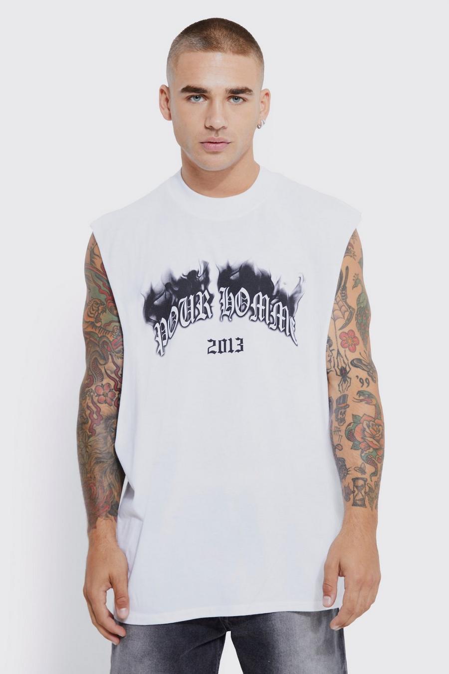 White weiß Oversized Pour Homme Smoke Graphic Tank