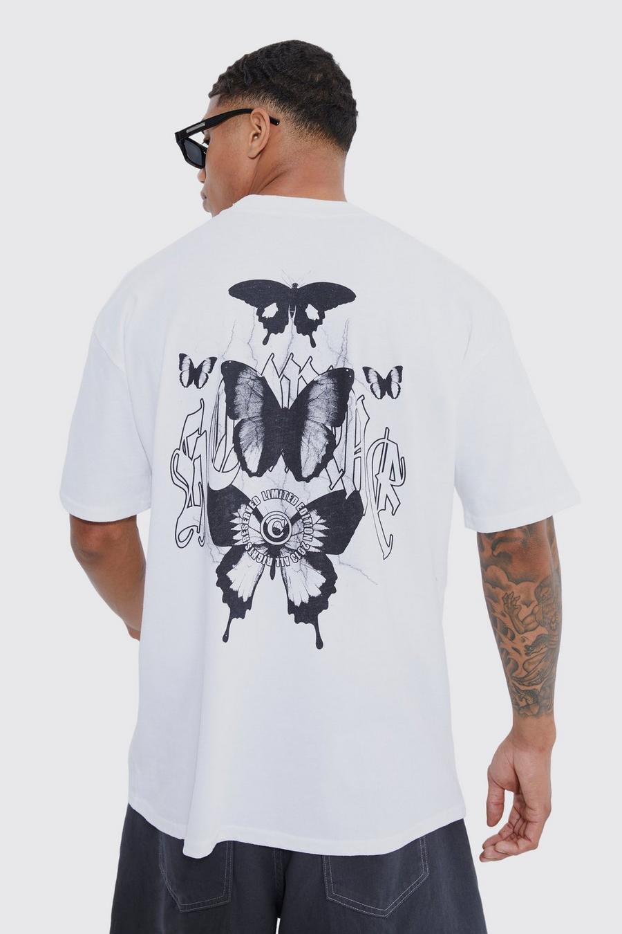 T-shirt oversize con grafica di farfalle gotiche, White blanco image number 1