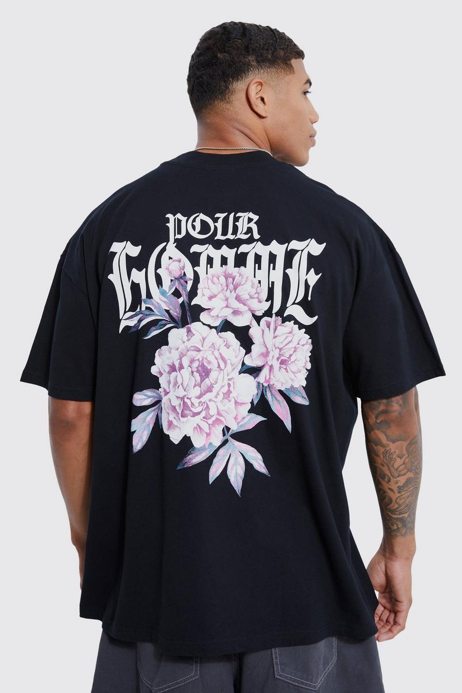 Black Oversized Pour Homme Floral Print T-shirt