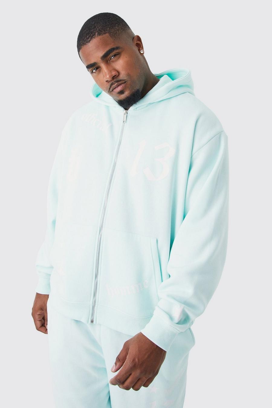 Light blue Plus Oversized Boxy Multi Placement Hoodie