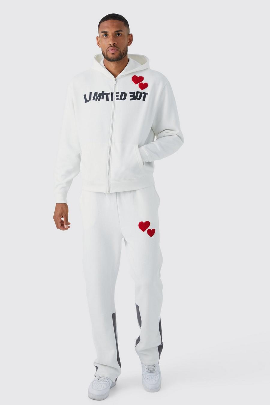 Ecru white Tall Oversized Gusset Zip Hooded Tracksuit