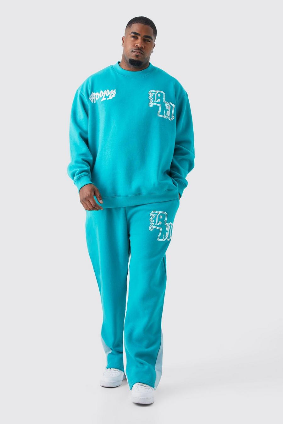 Teal green Plus Oversized Boxy Sweater Gusset Tracksuit