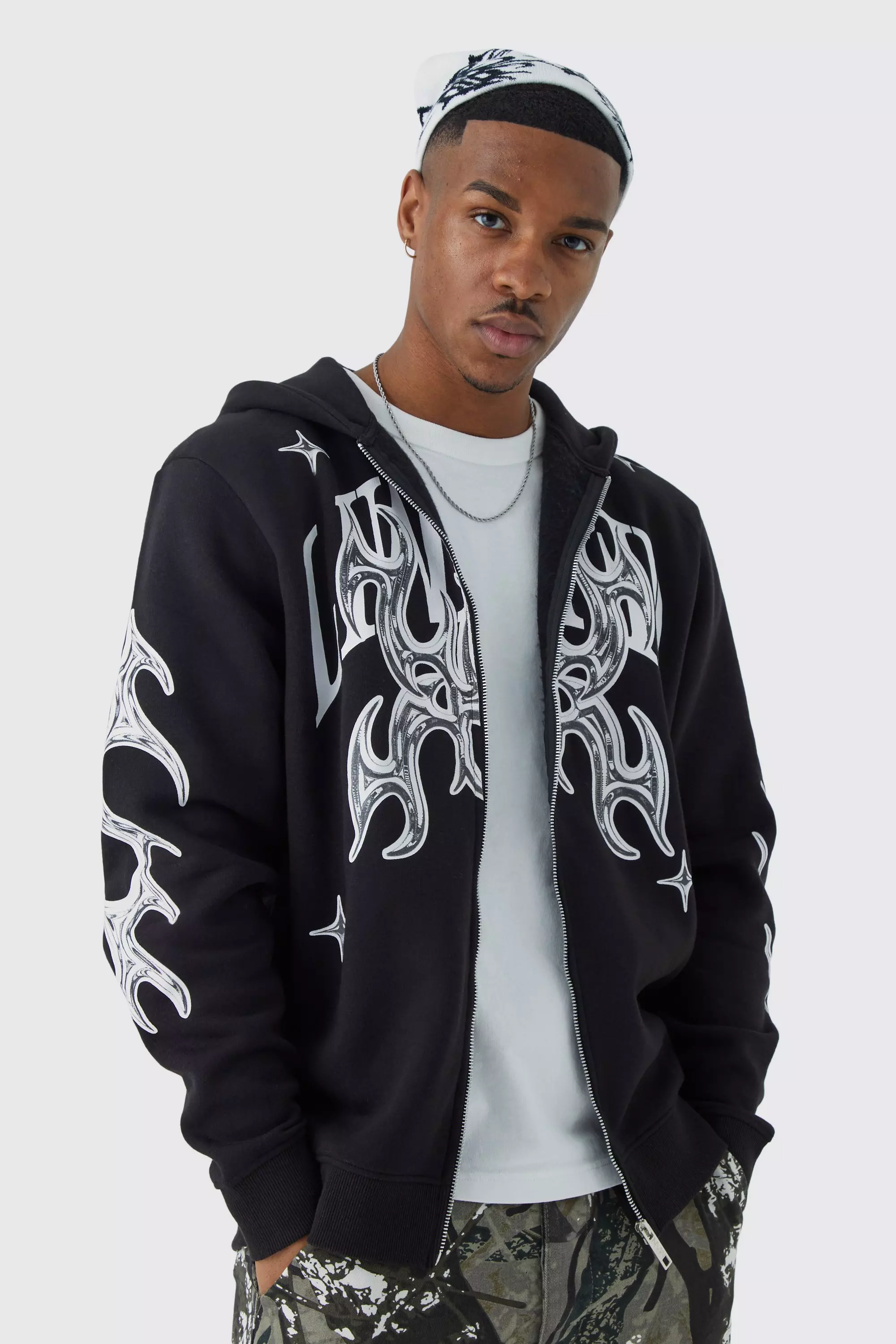 Black and white graphic hoodie on sale
