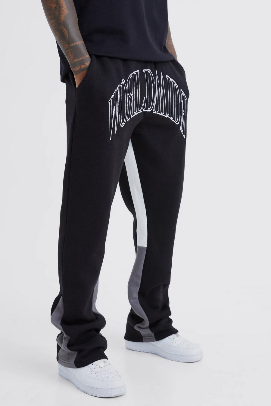 Pantalón deportivo Worldwide con costuras en contraste y refuerzo, Black image number 1