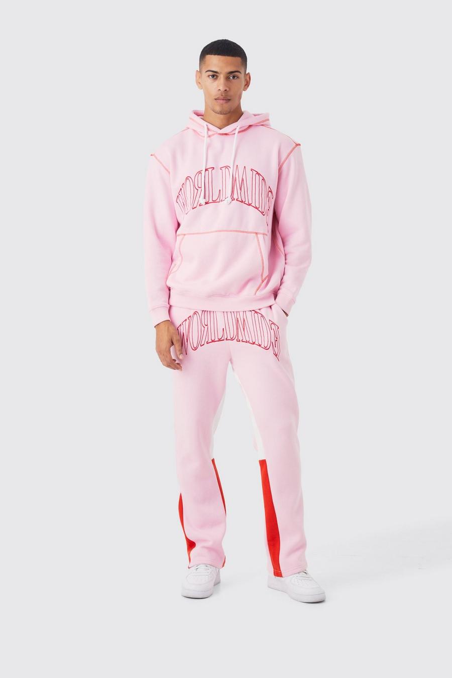 Oversize Worldwide Trainingsanzug mit Kapuze, Light pink
