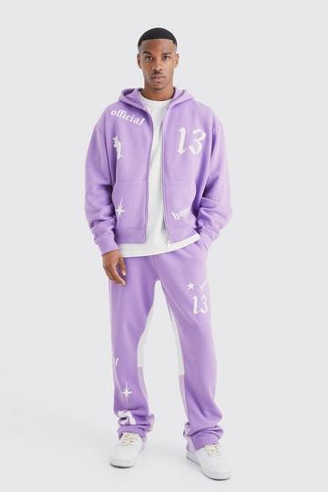 Oversized Boxy Hooded Gusset Tracksuit purple