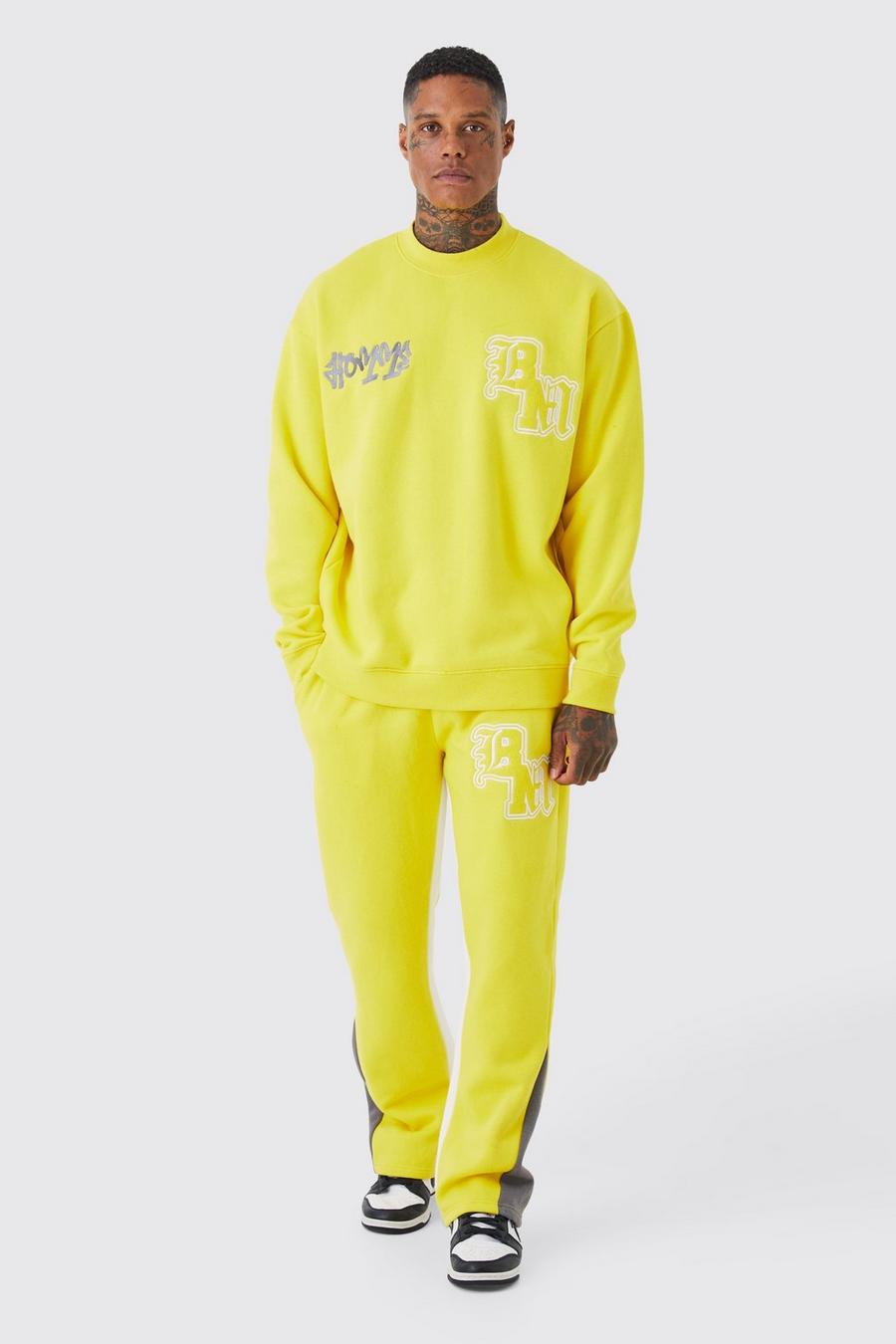Kastiger Oversize Sweatshirt-Trainingsanzug, Yellow image number 1