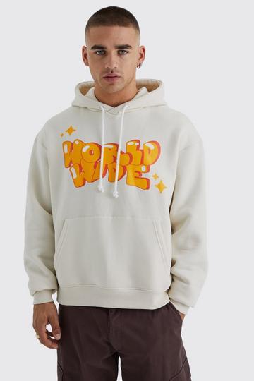 Oversized Boxy Worldwide Hoodie ecru