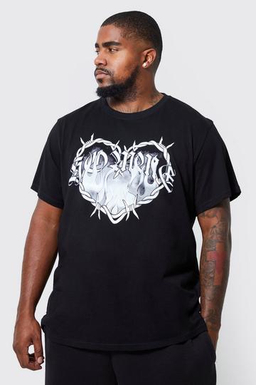 Black Plus Barbed Wire Flames Graphic T-Shirt