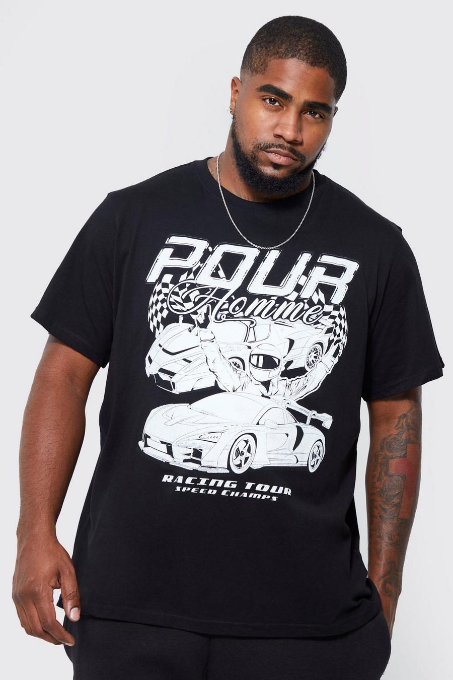 Black Plus Pour Homme Racing Print T-shirt image number 1