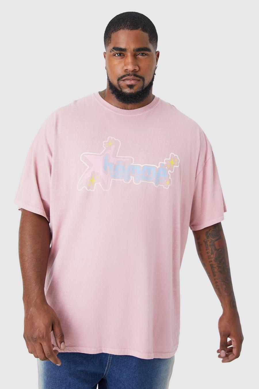 Camiseta Plus sobreteñida Homme Love Yours, Dusty pink