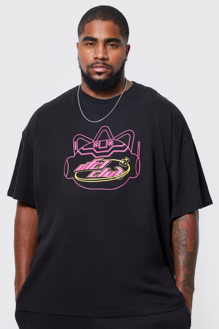 T-shirt Plus Size oversize Ofcl con stampa Gamer, Black negro