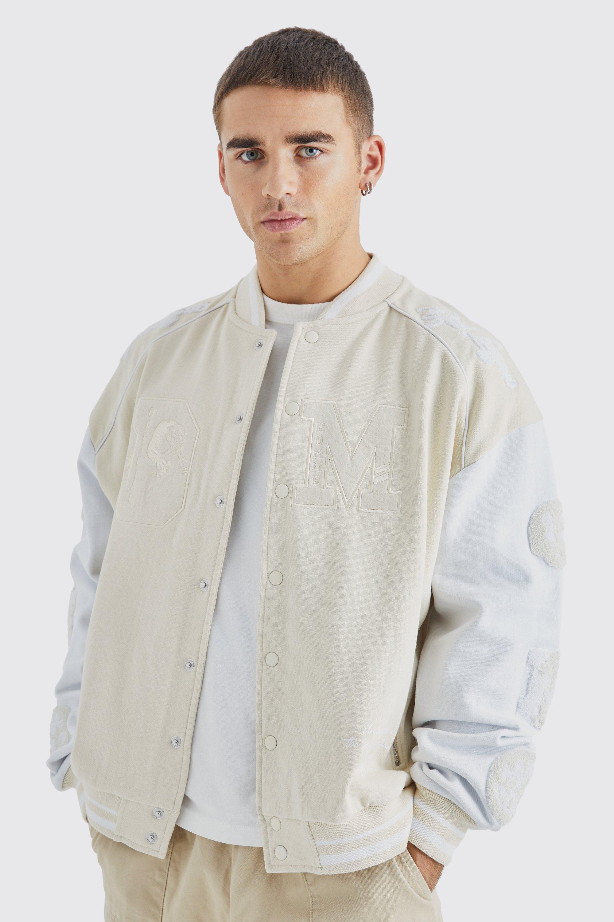 Oversized Boxy Jersey Varsity Bomber Jacket | Boohoo UK