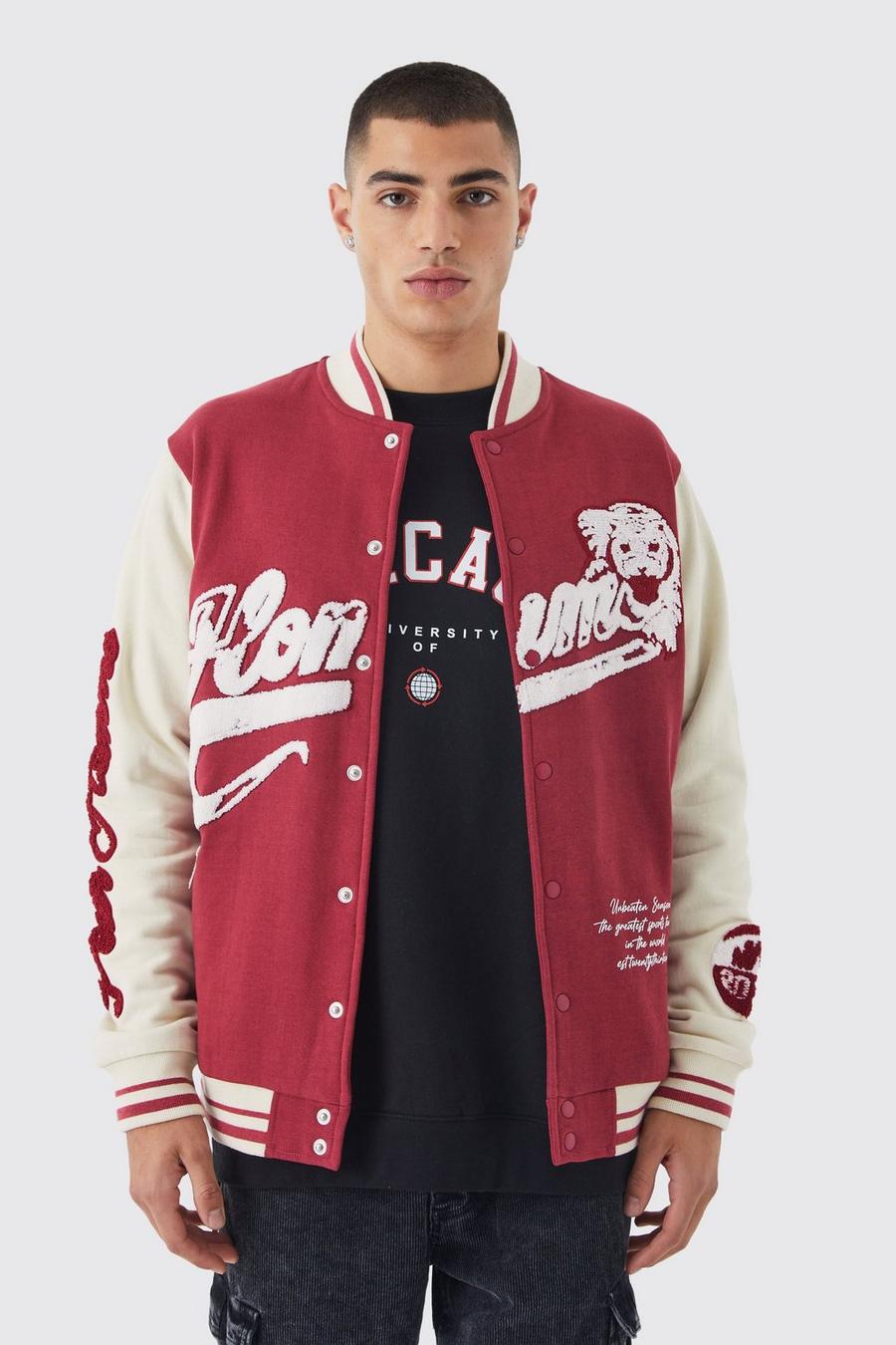 Giacca Bomber stile Varsity in jersey, Red image number 1