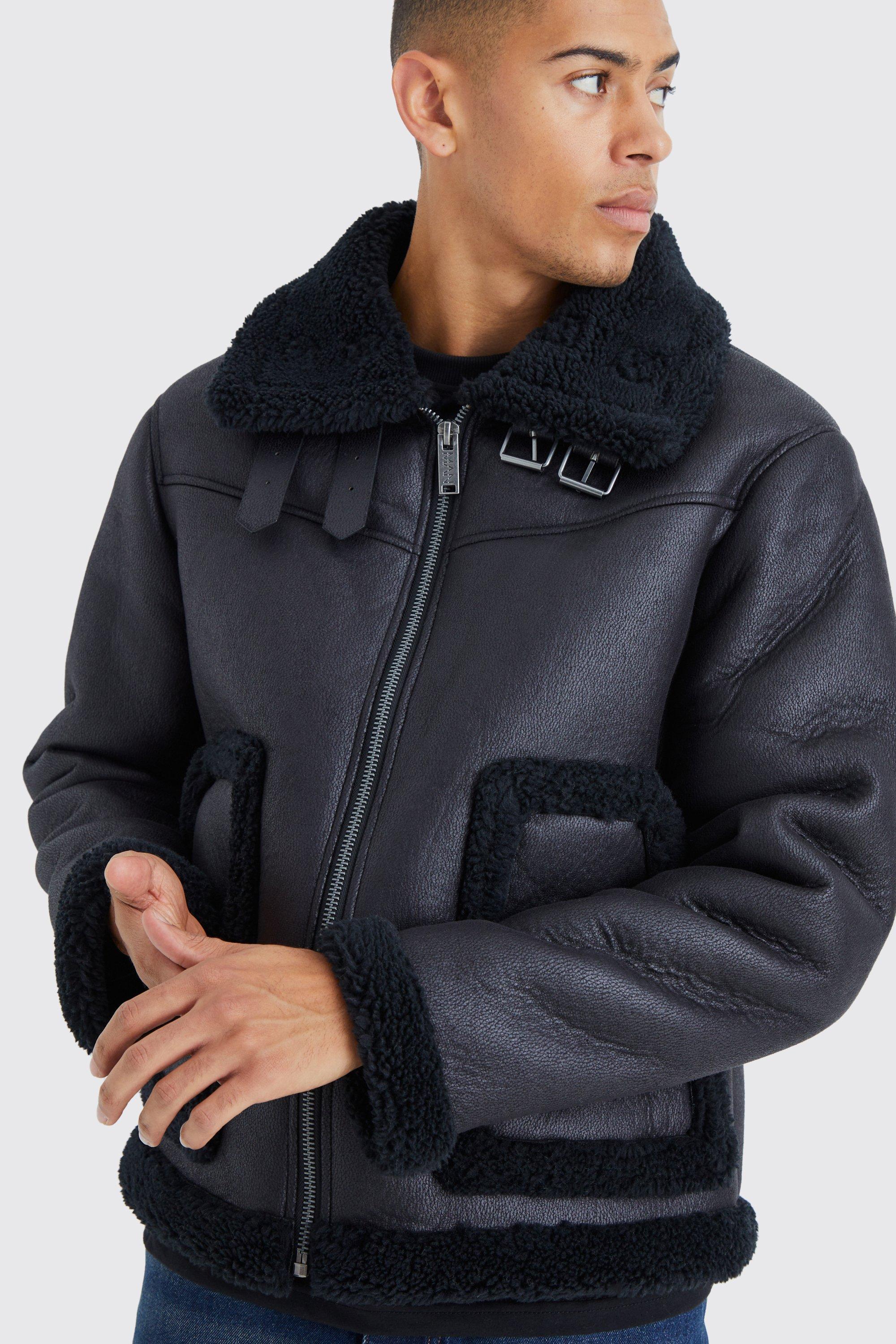 Black pu aviator store jacket