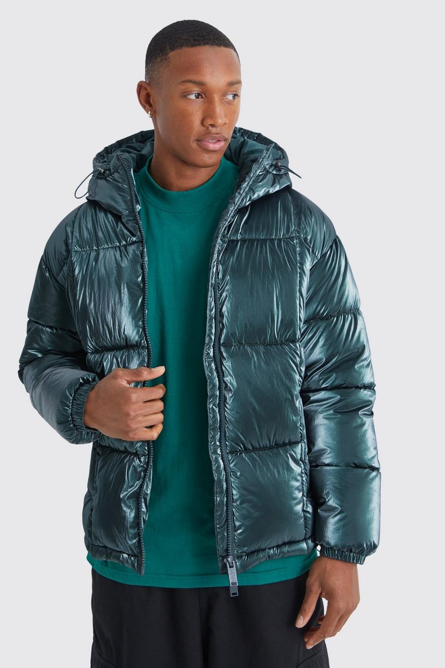 Green Metallic Square Quilted Puffer