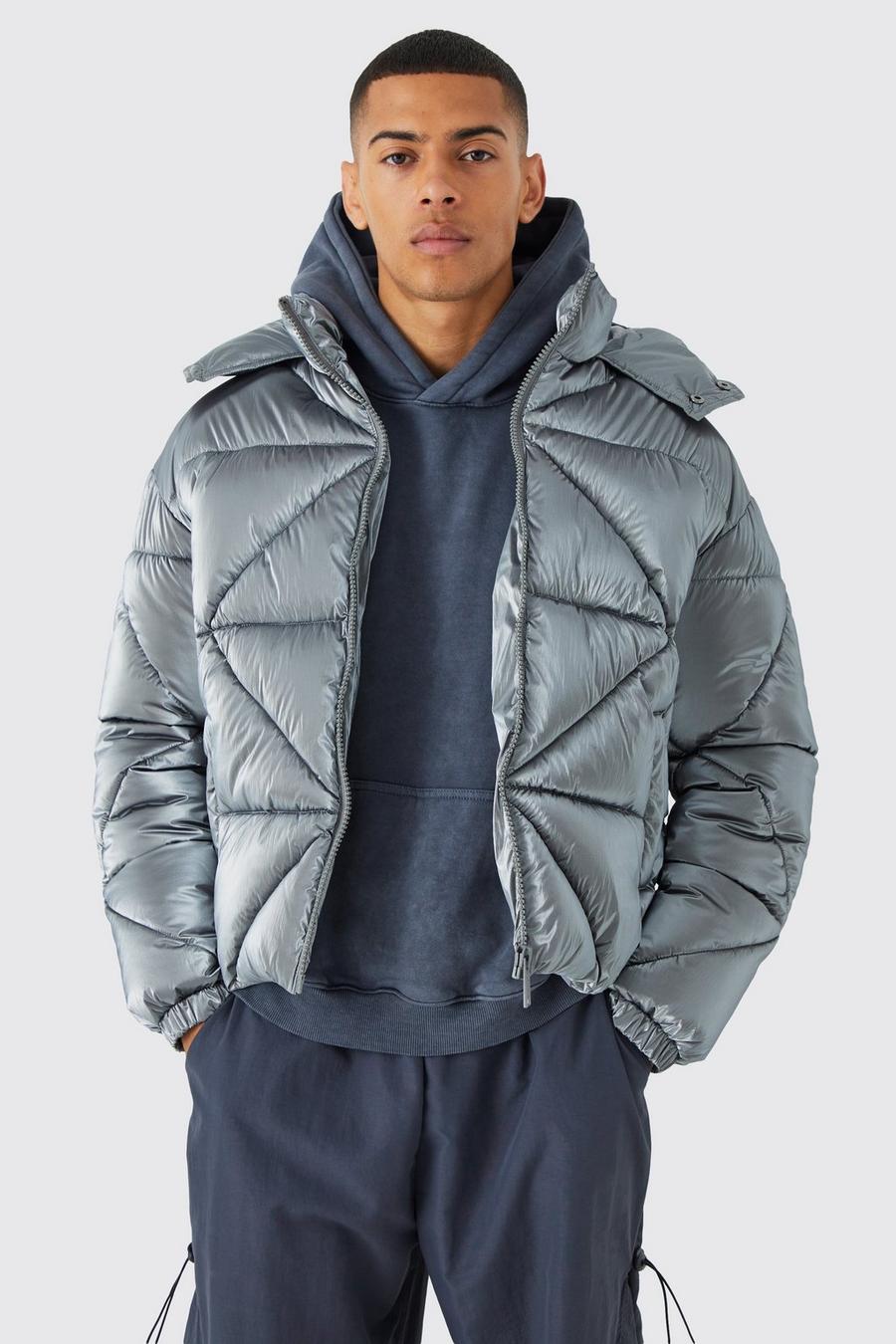 Charcoal Metallic Boxy Quilted Puffer image number 1