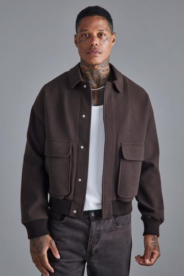 Boxy Melton Collared Bomber chocolate