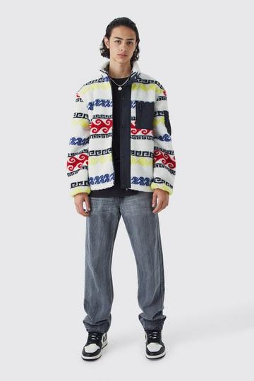 Borg & Nylon Mix Aztec Funnel Neck Jacket multi