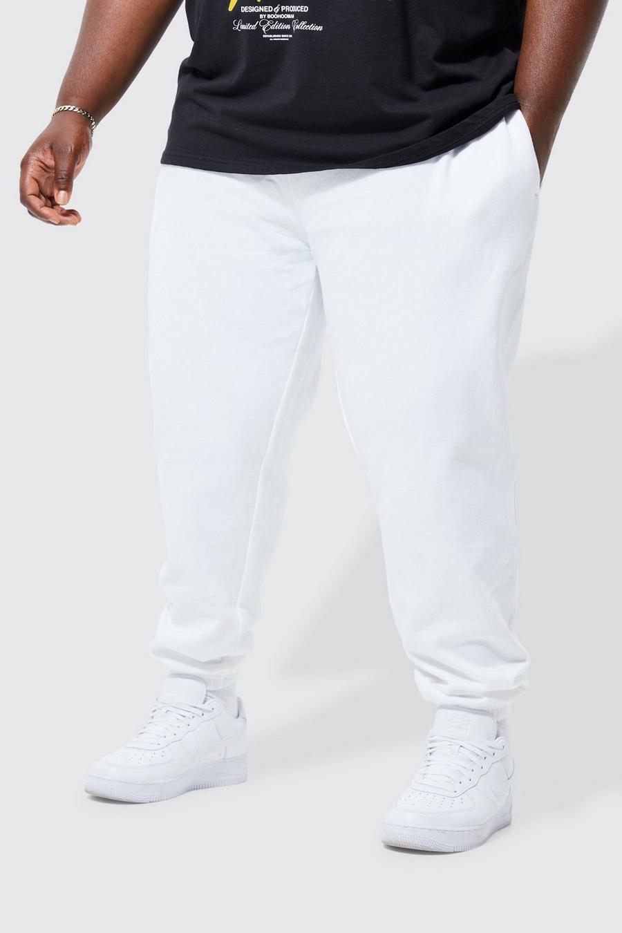 Pantaloni tuta Plus Size Basic, White blanco