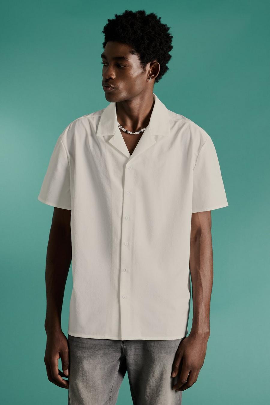 Oversize Stretch-Hemd mit kurzen Ärmeln, White image number 1