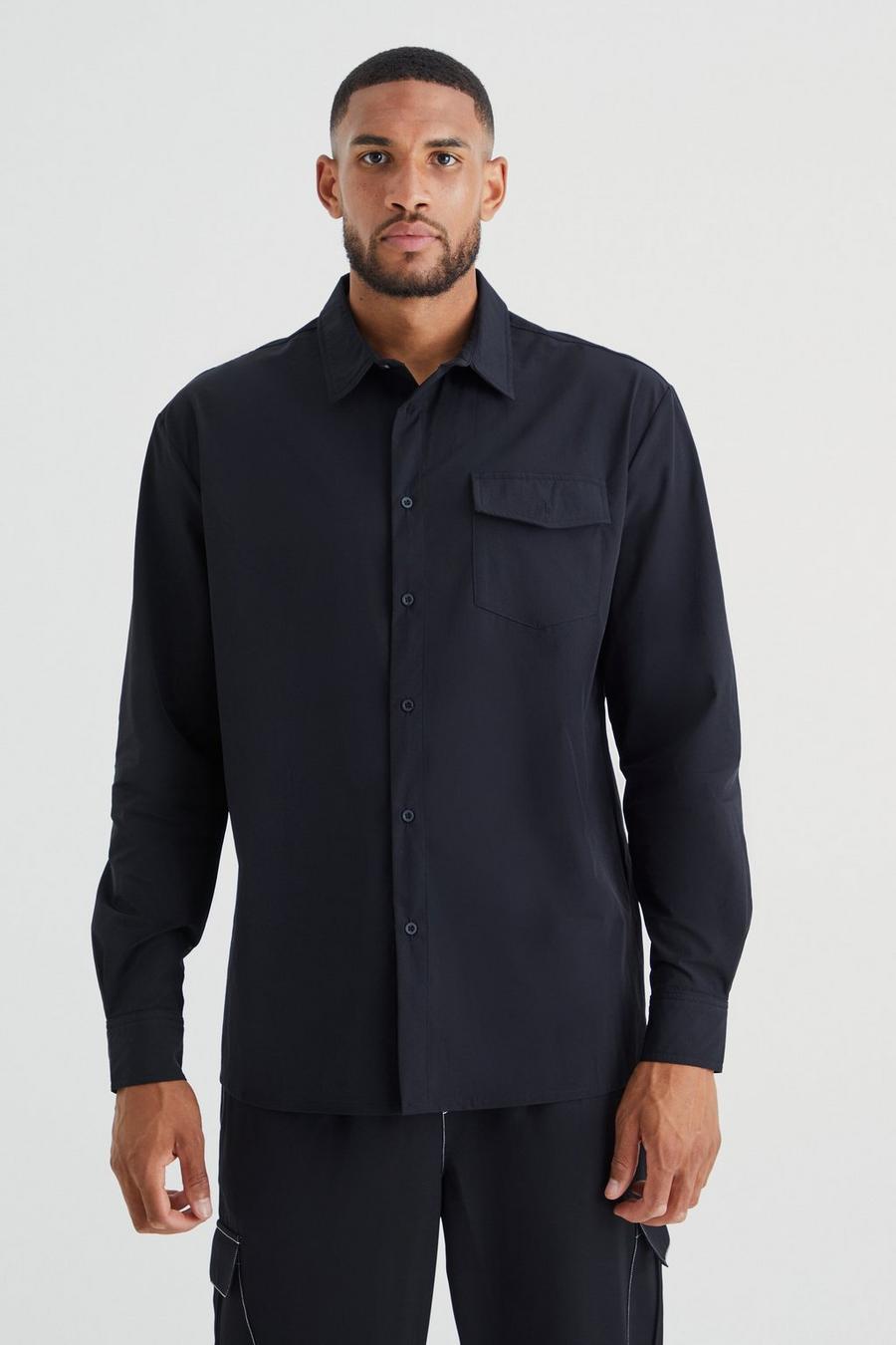Black Tall Net Stretch Utility Overhemd