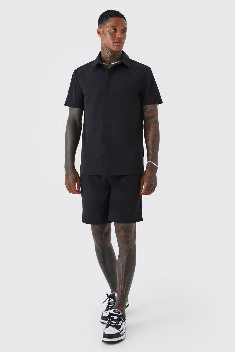 Black Stretch Tech Overhemd En Shorts image number 1