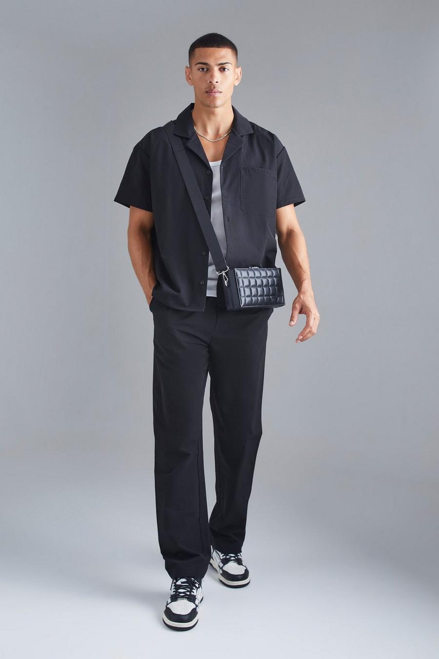 Camicia squadrata in Stretch tecnico & pantaloni, Black