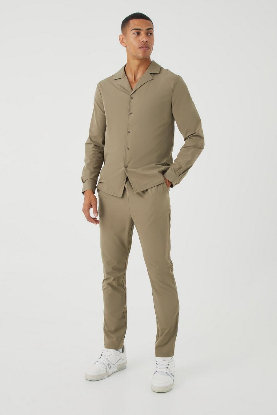 Taupe Technical Stretch Long Sleeve Shirt & Trouser image number 1