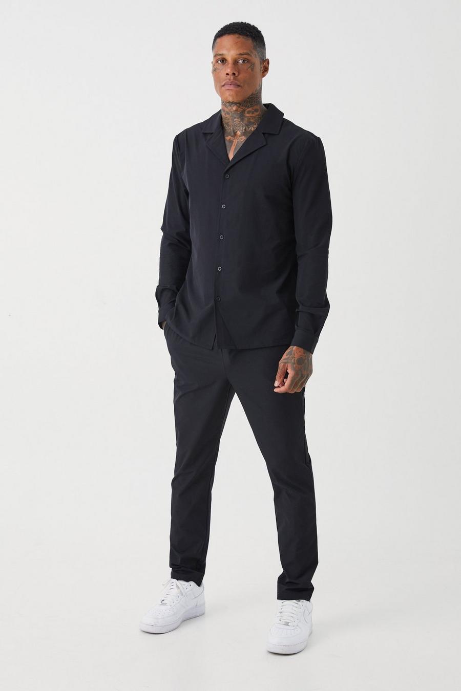 Black Technical Stretch Long Sleeve Shirt & Trouser image number 1