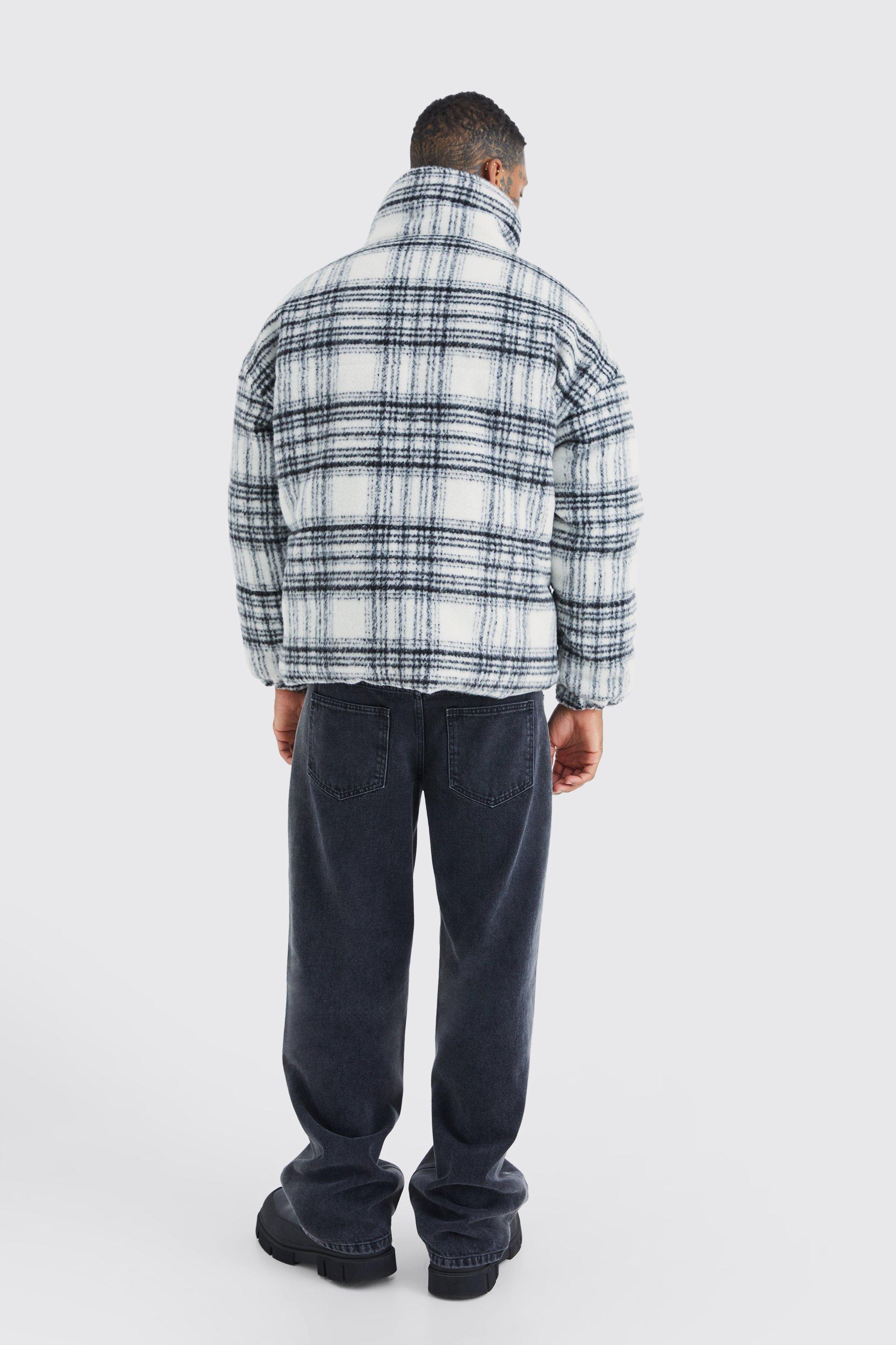 Brushed Check Funnel Neck Puffer boohoo UK