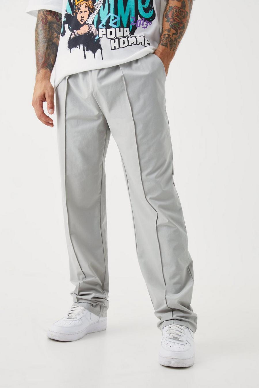 Light grey Technical Stretch Pin Tuck Relaxed Trouser