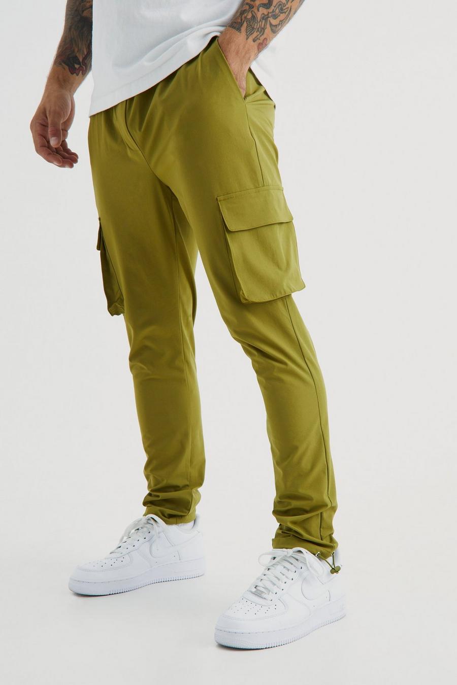Pantaloni Cargo Skinny Fit in Stretch tecnico, Khaki image number 1