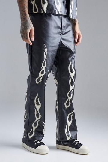 PU Broek Met Vlammen Zoom En Rechte Pijpen black