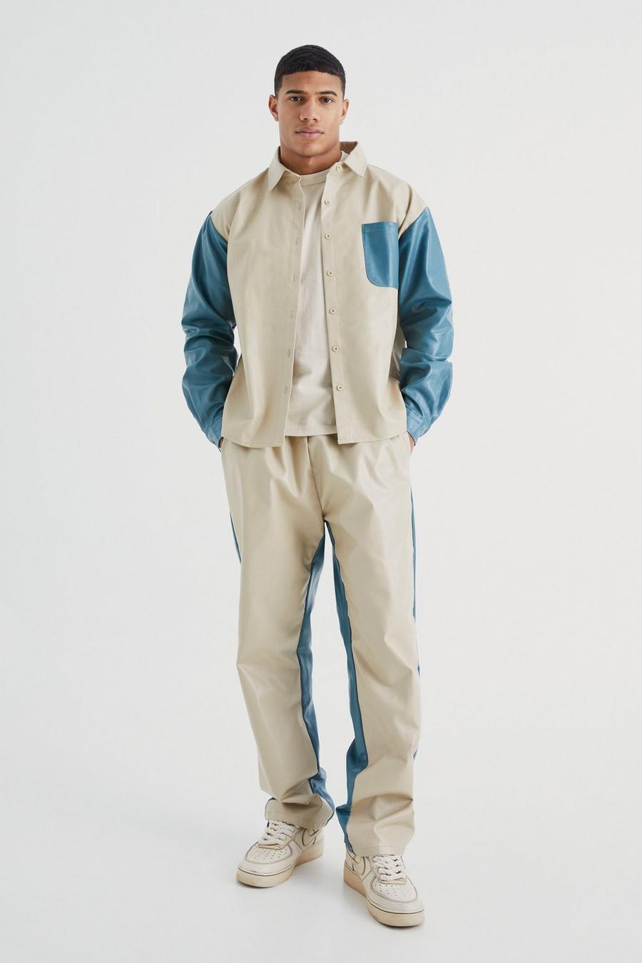 Stone Long Sleeve Colourblock Overshirt And Gusset Trouser