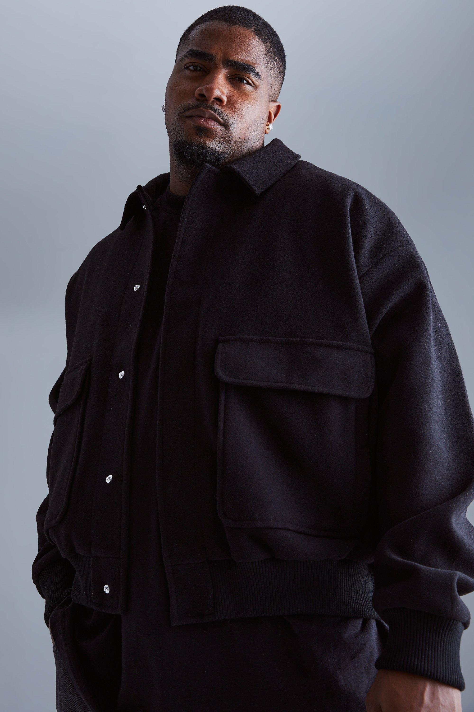 Plus Boxy Wool Look Harrington Jacket in Black