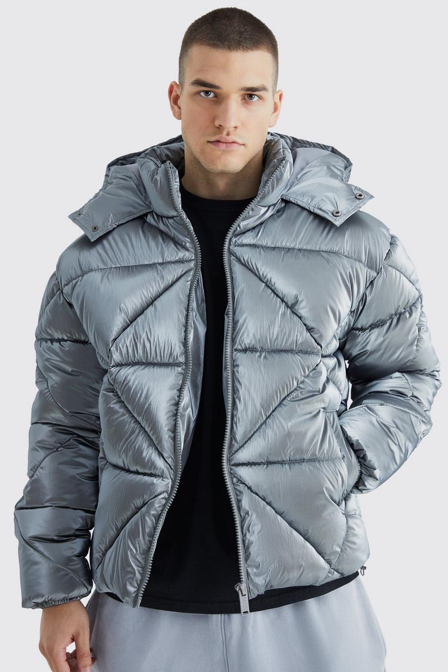 Charcoal Tall Metallic Boxy Quilted Puffer image number 1
