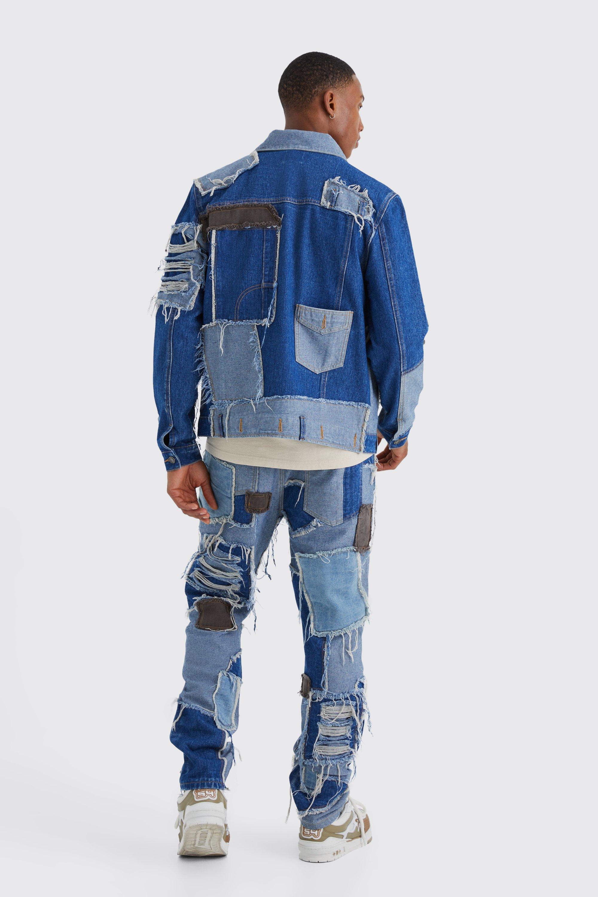 Veste en jean patchwork homme hot sale