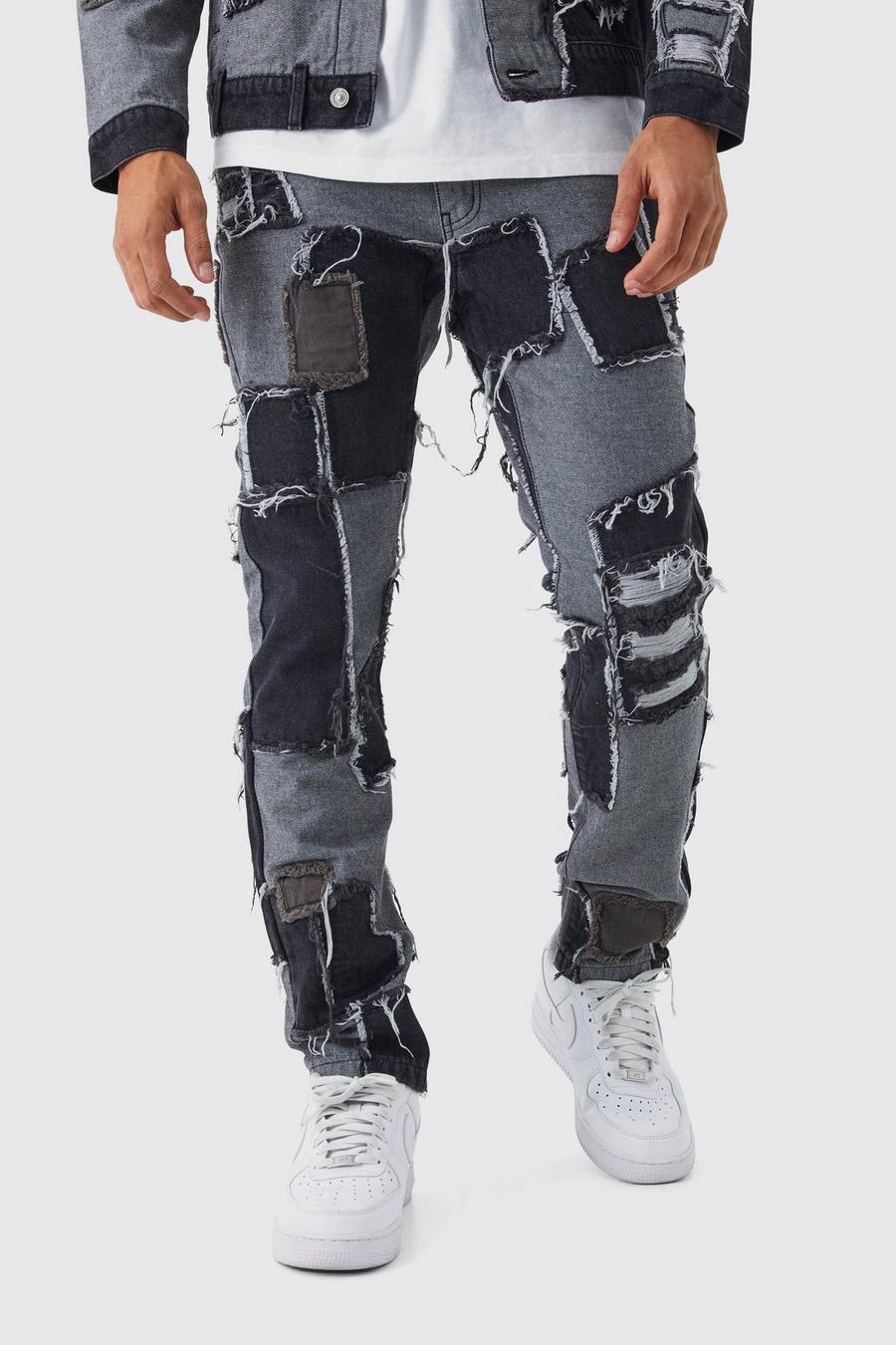 Black Jeans med raka ben och patchwork image number 1
