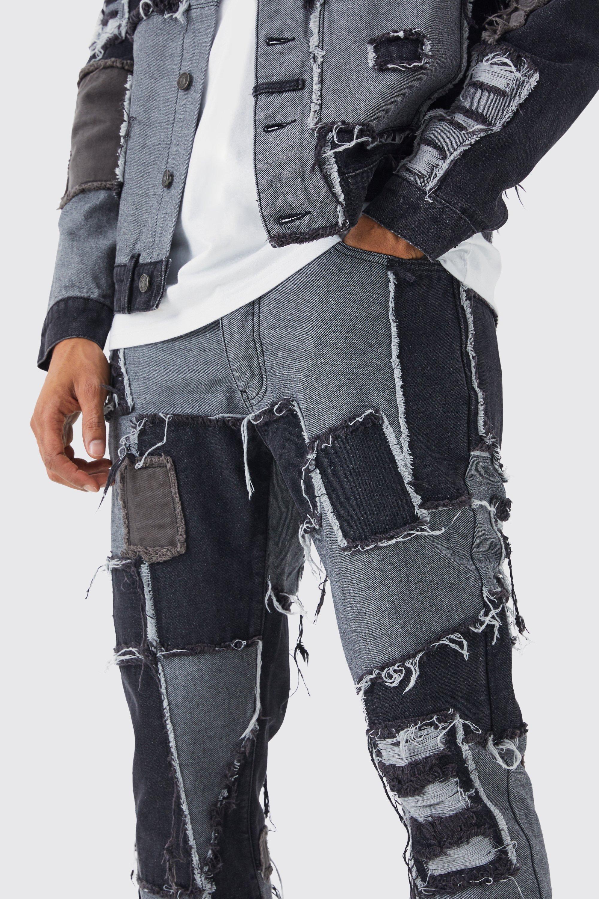 Straight Fit Re-purposed Patchwork Denim Jean