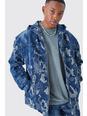 Blue Spliced Camo Hooded Denim Zip Through Jacket