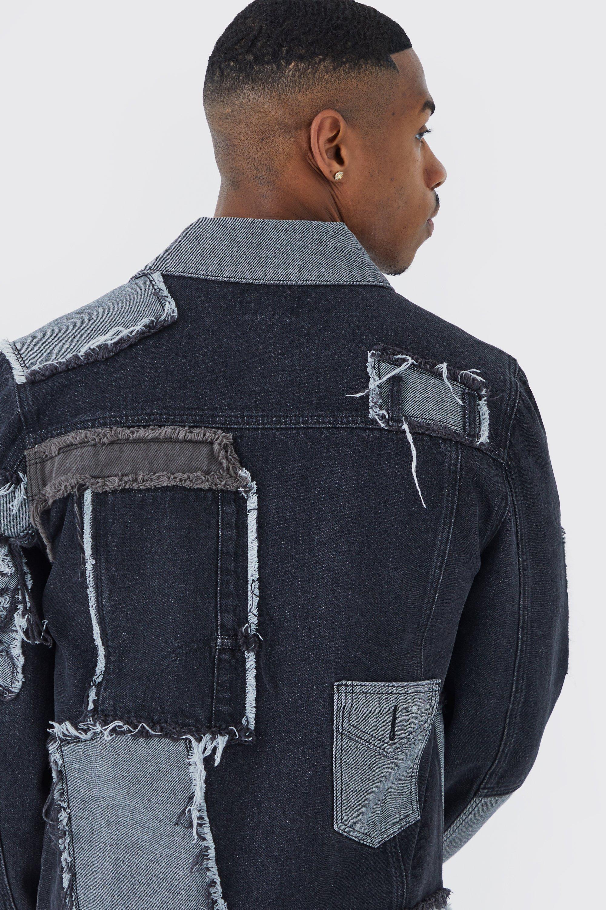 Men's Re-purposed Patchwork Denim Jacket | Boohoo UK