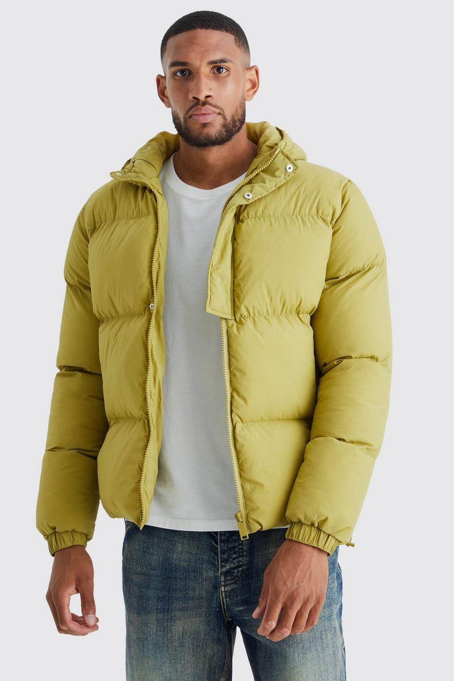 Men's Tall Boxy Hooded Puffer With Half Placket | Boohoo UK