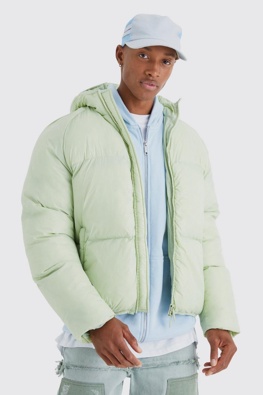 Mint Sheen Quilted Nylon Puffer With Hood image number 1