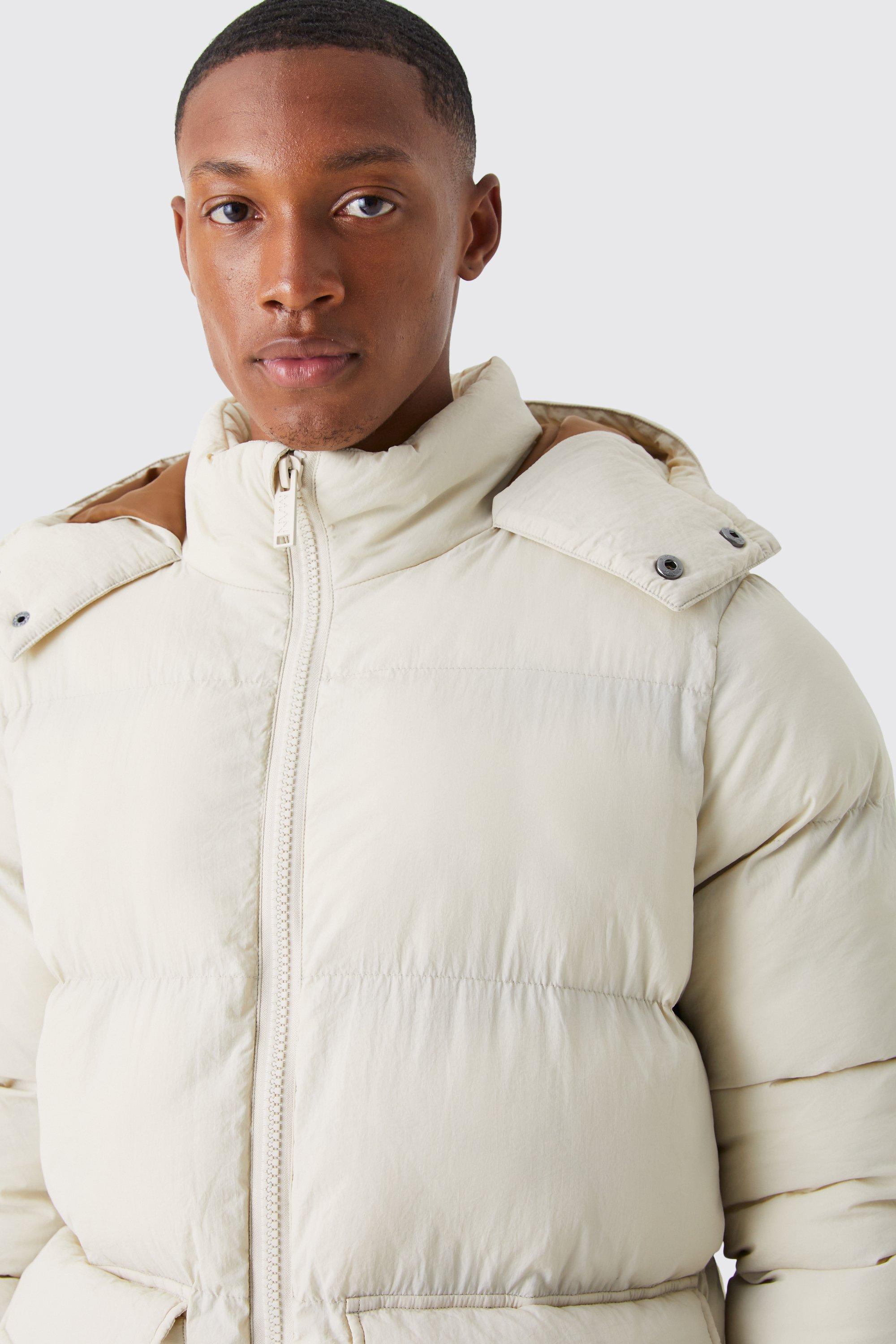 Mens mid length puffer hot sale jacket